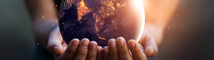 International Division pair of hands holding a globe