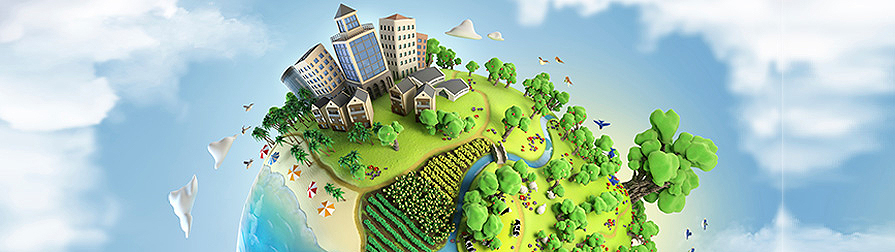 Sustainable Food Systems 3-D illustration of city and park on a globe