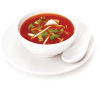 A low-sodium soup may be formulated with a series of fl avors that can provide the flfl avor-enhancement properties traditionally performed by salt.