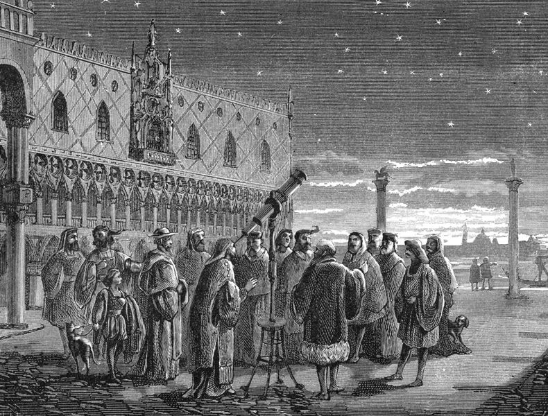 Galileo demonstrating his telescope