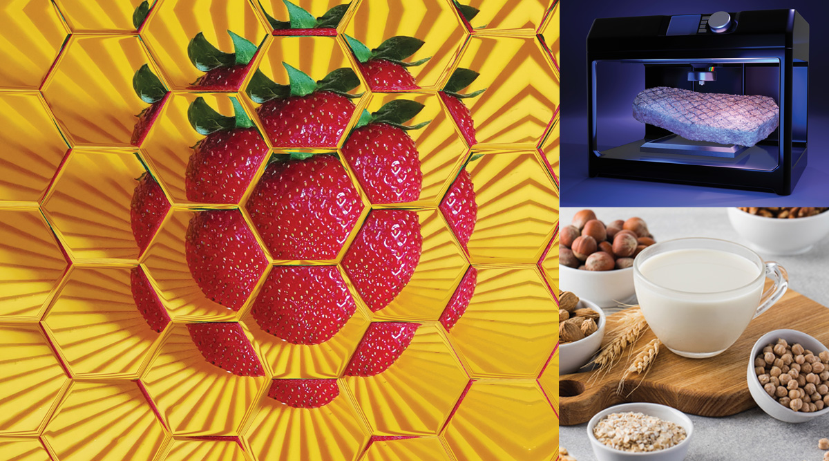 Strawberry Mosaic, 3D-Printed Steak and Plant-based dairy products