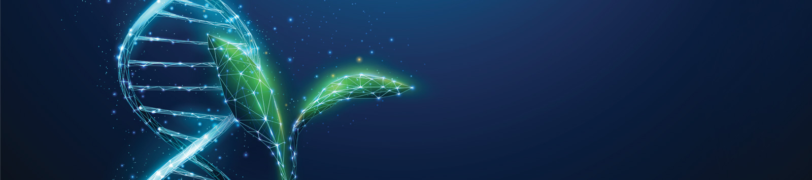Green plant sprout with blue3d DNA molecule helix.