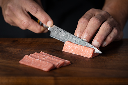 Traditional saku of bluefin tuna toro sliced