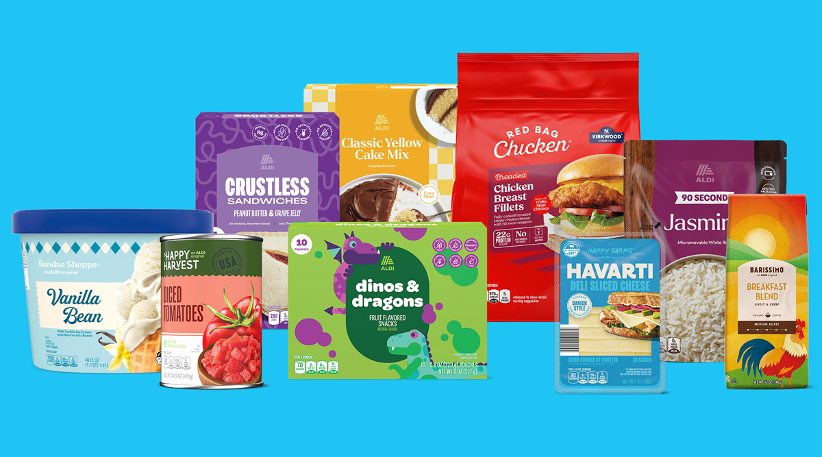 A packaging refresh extending across the full Aldi product line.