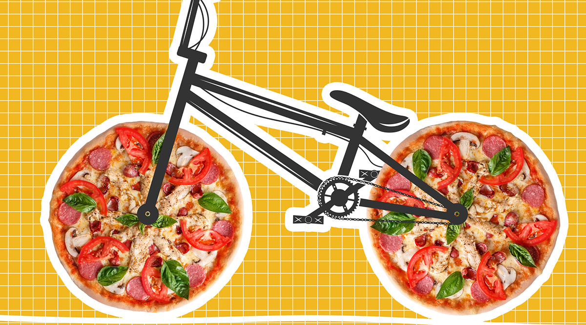 Bicycle with pizza wheels.