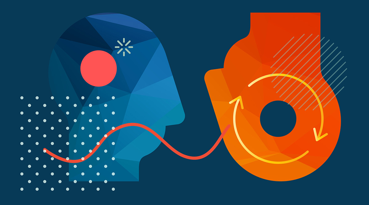 Illustration of two colorful heads in profile