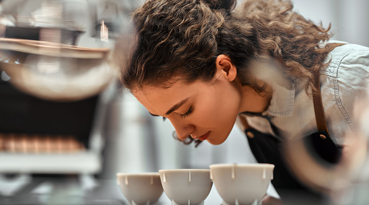 a woman performs a sensory test